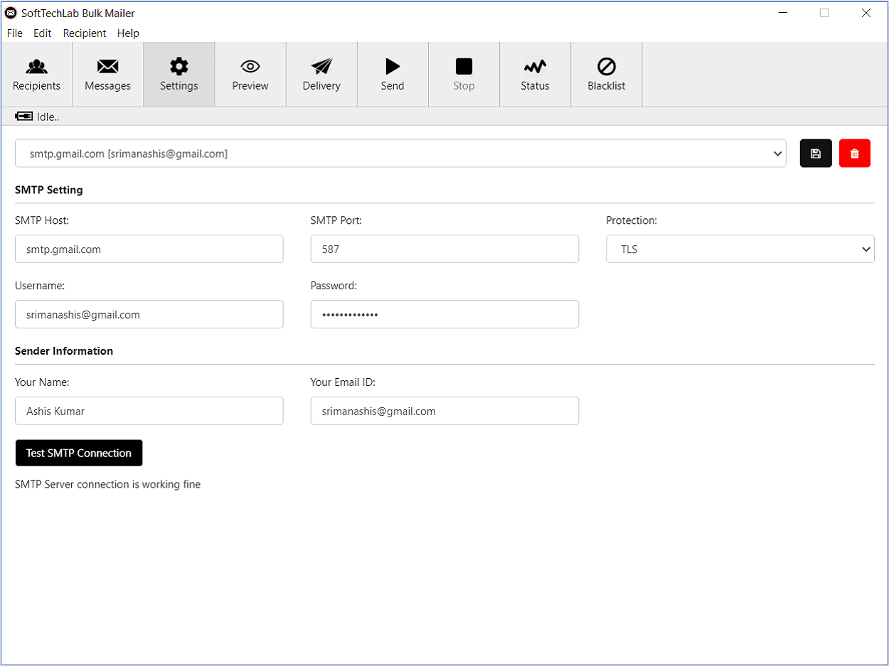 SMTP Server Settings